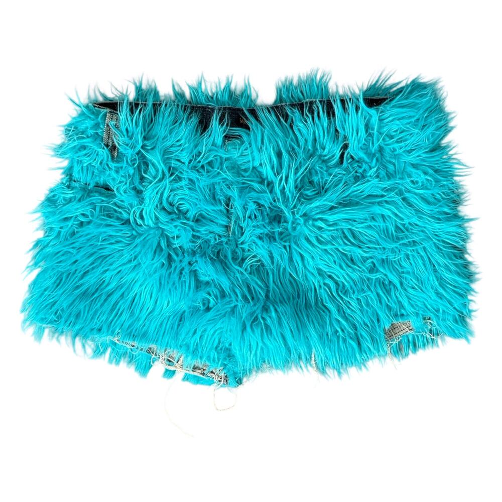 Handmade Sully Monsters Inc Blue Faux Fur Shag Cutoff Denim Shorts Size 30 / 10